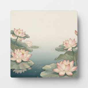 Pink Lotus Flowers Pond Zen Serenity Plaque