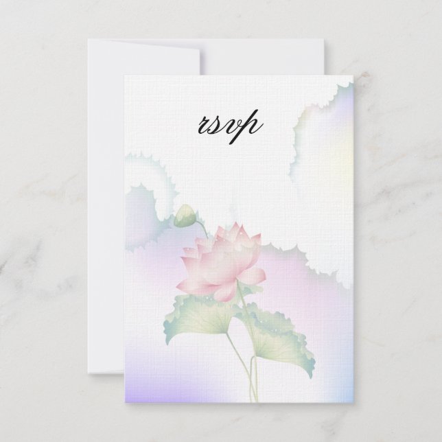 Pink Lotus Flowers Watercolor RSVP Card (Front)