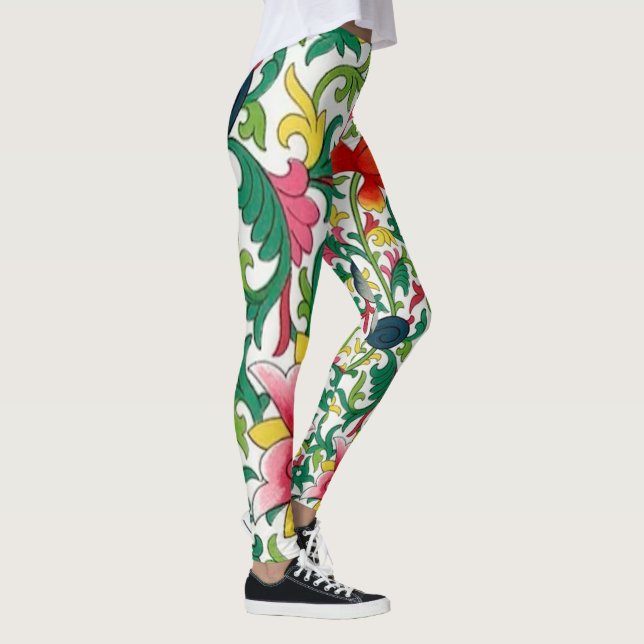 Pink Lotus Garden Botanical Chinoiserie Leggings (Right)