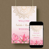 Pink lotus gold mandala Indian wedding welcome