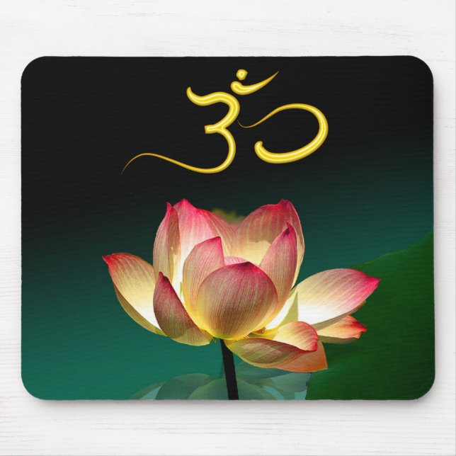 Pink Lotus in full bloom with Om, mousepad (Front)