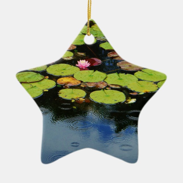 Pink lotus in Rain Ceramic Tree Decoration (Front)