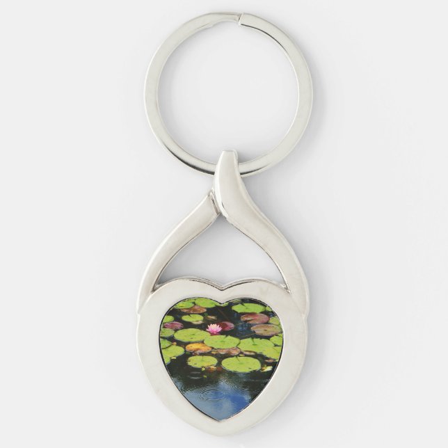 Pink lotus in Rain Key Ring (Front)