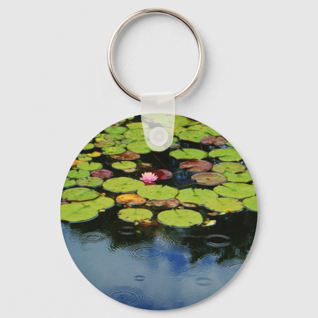 Pink lotus in Rain Key Ring (Front)