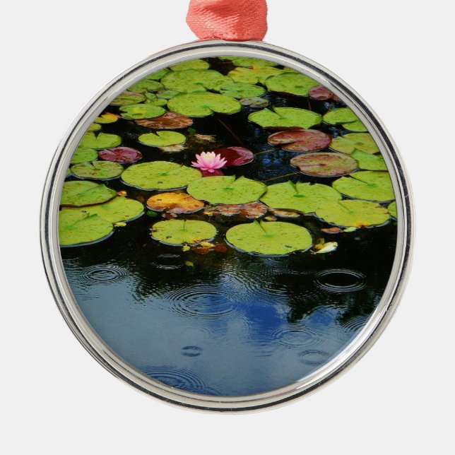 Pink lotus in Rain Metal Tree Decoration (Front)