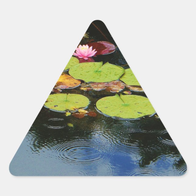 Pink lotus in Rain Triangle Sticker (Front)