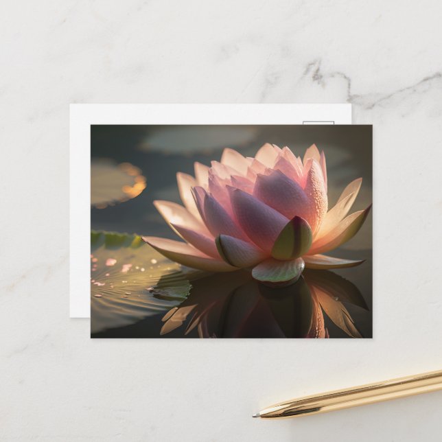 Pink Lotus in the Morning Light Postcard (Front/Back In Situ)