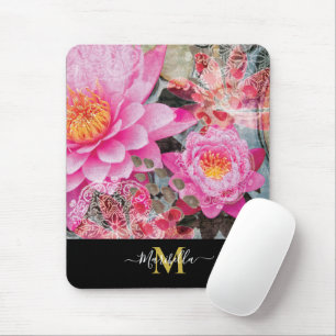 Pink Lotus Lily Mandala Personalise Monogram Mouse Mat