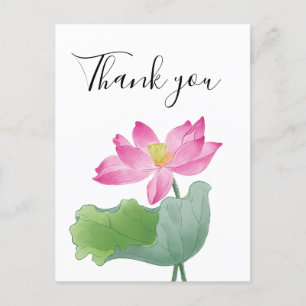 Pink lotus water colour thank you  postcard