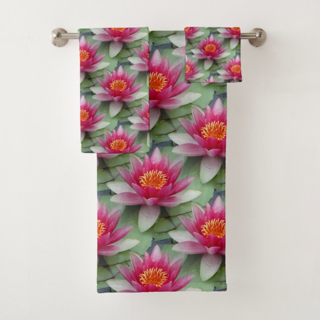 Pink Lotus Water Lily Bath Towel Set (Insitu)