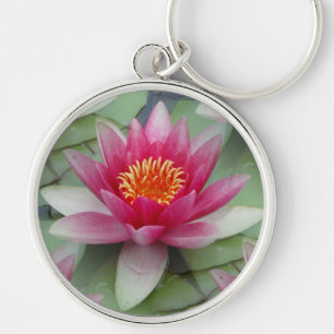 Pink Lotus Water Lily Button Keychain