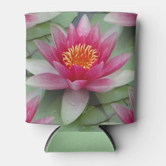 Pink Lotus Water Lily Can Cooler (Front)