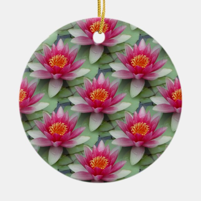 Pink Lotus Water Lily Ceramic Tree Decoration (Front)