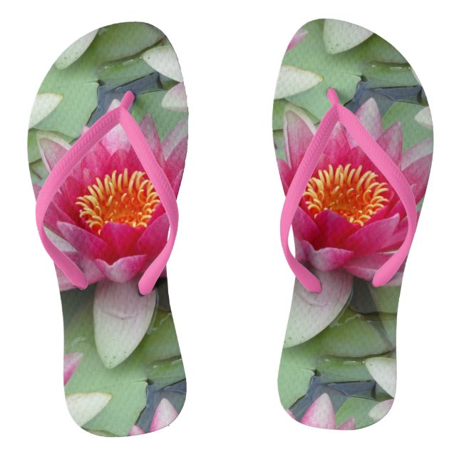 Pink Lotus Water Lily Flip Flops (Footbed)