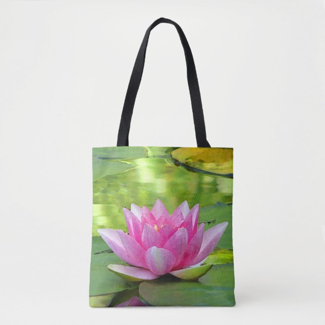 Pink Lotus Water Lily Flower Floral Tote Bag (Front)