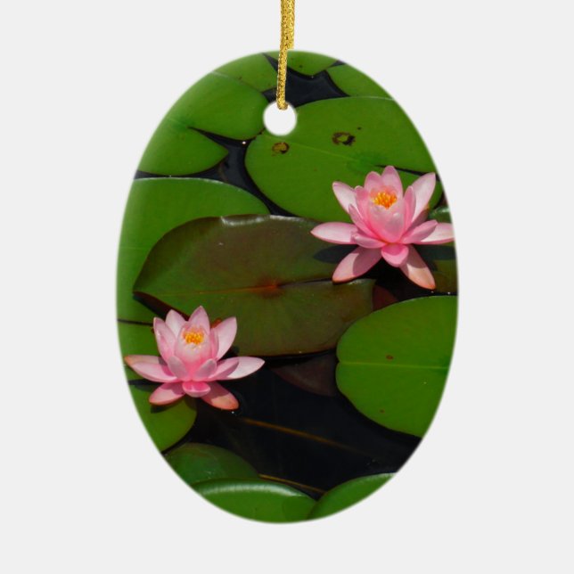 Pink lotus water lily flower  garden, ceramic tree decoration (Front)