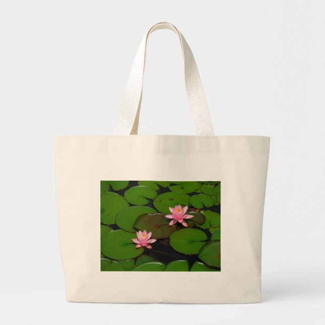 Pink lotus water lily flower  garden, large tote bag (Front)