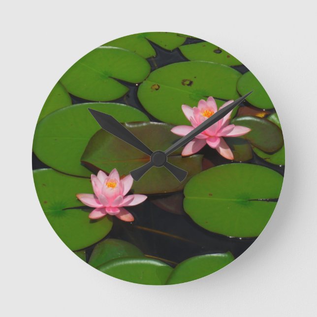 Pink lotus water lily flower  garden, round clock (Front)