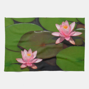 Pink lotus water lily flower  garden, tea towel