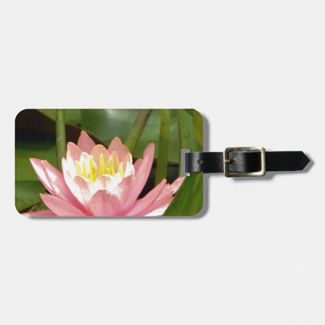 Pink lotus water lily flower luggage tag (Front Horizontal)