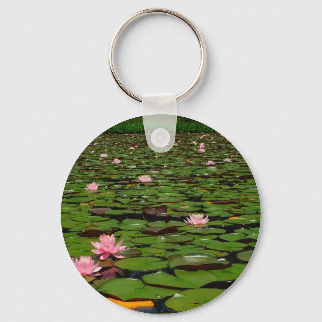 Pink lotus water lily flower pond key ring (Front)