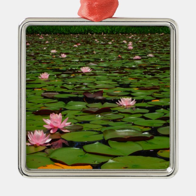 Pink lotus water lily flower pond metal tree decoration (Front)