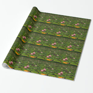 Pink lotus water lily flower pond wrapping paper