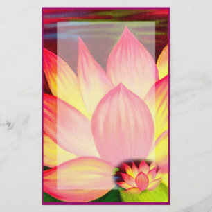 Pink Lotus Water Lily Flowers Painting Stationary Stationery