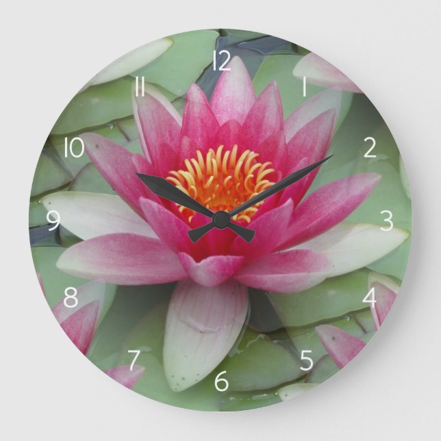 Pink Lotus Water Lily Large Clock (Front)