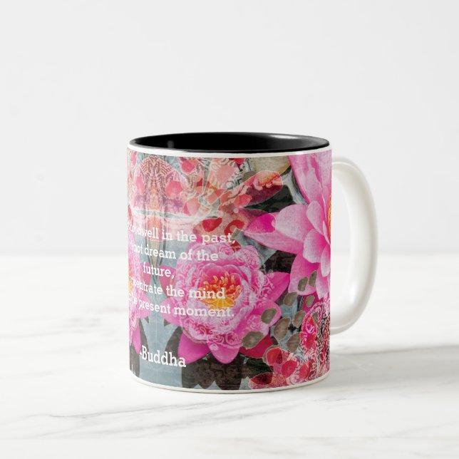 Pink Lotus Water Lily Mandala Personalised Two-Ton Two-Tone Coffee Mug (Front Right)