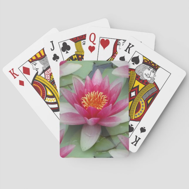 Pink Lotus Water Lily Playing Cards (Back)