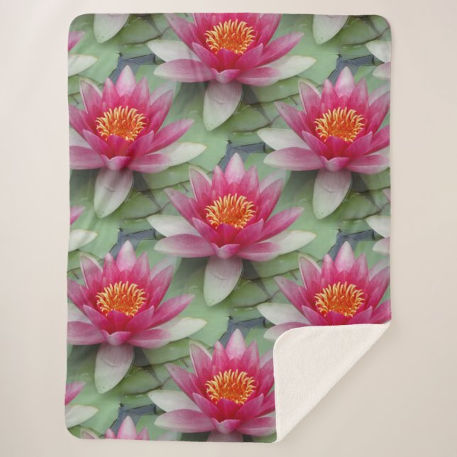 Pink Lotus Water Lily Sherpa Blanket (Front)