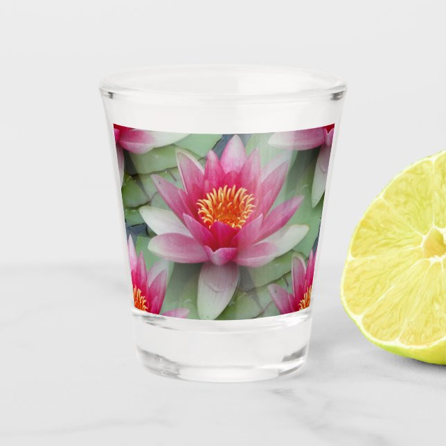 Pink Lotus Water Lily Shot Glass (Front)