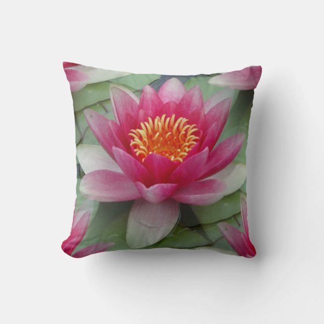 Pink Lotus Water Lily Throw Pillow (Front)