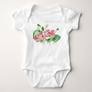 Pink Lotus Watercolor Border Baby Bodysuit