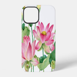 Pink Lotus Watercolor Border iPhone 12 Case