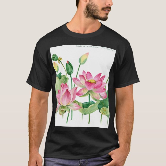 Pink Lotus Watercolor Border T-Shirt (Front)
