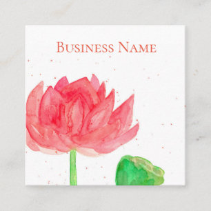 Pink Lotus Watercolor Flower Square Business Card