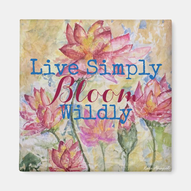 Pink Lotus Watercolor Live Simply Magnet (Front)
