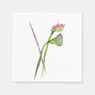 Pink Lotus watercolour Zen Buddhist art Napkin