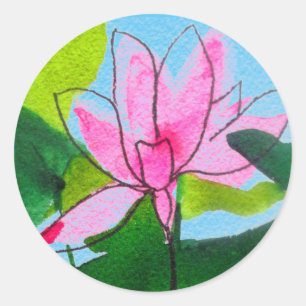 Pink lotus waterlily floral wedding classic round sticker
