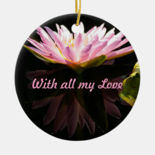 Pink Lotus Waterlily 'With All My Love' Ceramic Tree Decoration