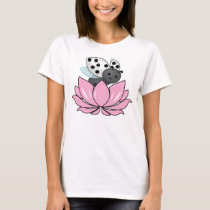 Pink Lotus White Ladybug T-Shirt
