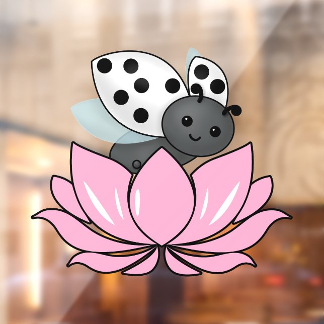 Pink Lotus White Ladybug Window Cling (Sheet 2)