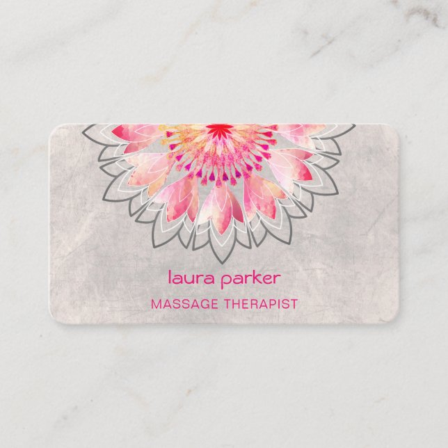 Pink Lotus Yoga Therapist Spa Holistic Health Business Card (Front)