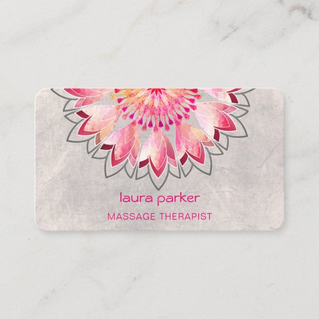 Pink Lotus Yoga Therapist Spa Holistic Health Business Card (Front)