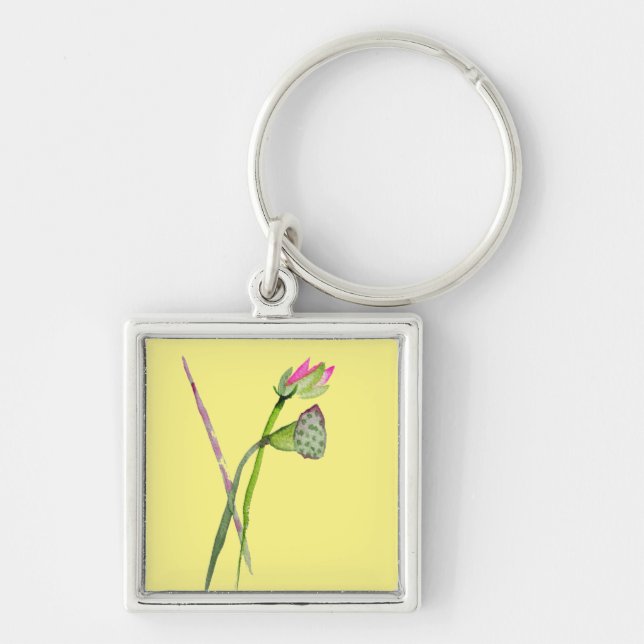 Pink Lotus Zen flower Buddhist Art Key Ring (Front)