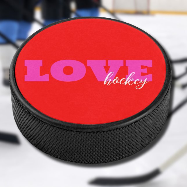 Pink LOVE ( add your text) Neon Red Valentine Gift Hockey Puck (Creator Uploaded)