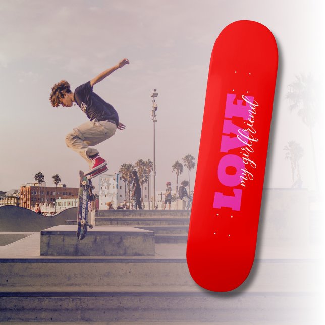 Pink LOVE ( add your text) Neon Red Valentine Gift Skateboard (Creator Uploaded)