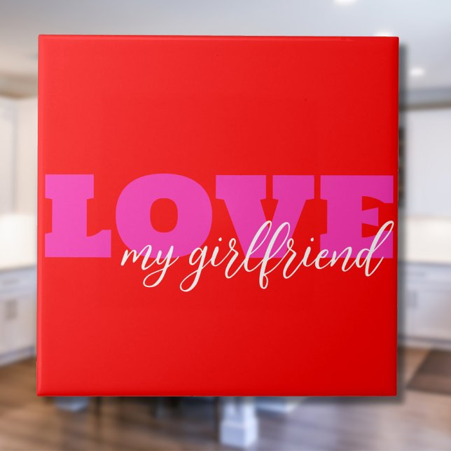 Pink LOVE ( add your text) Neon Red Valentine Gift Tile (Creator Uploaded)